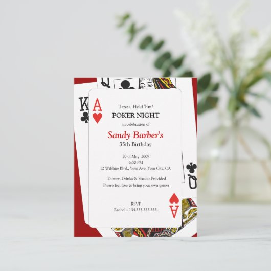 Poker Night - Texas Hold 'Em Party Invitation Kaart (Staand voorkant)