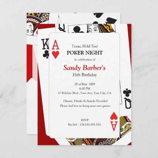 Poker Night - Texas Hold 'Em Party Invitation Kaart (Voorkant / Achterkant)