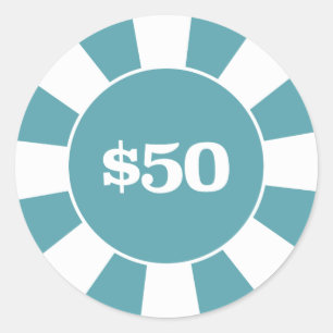 Poker Onderzetter 50 Blue Ronde Sticker