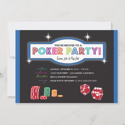 Poker Party Extravaganza Invitation (blauw/zwart) Kaart (Voorkant)