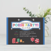 Poker Party Extravaganza Invitation (blauw/zwart) Kaart (Staand voorkant)