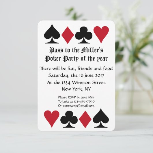 Poker Party Invitation Sjabloon B Kaart (Staand voorkant)