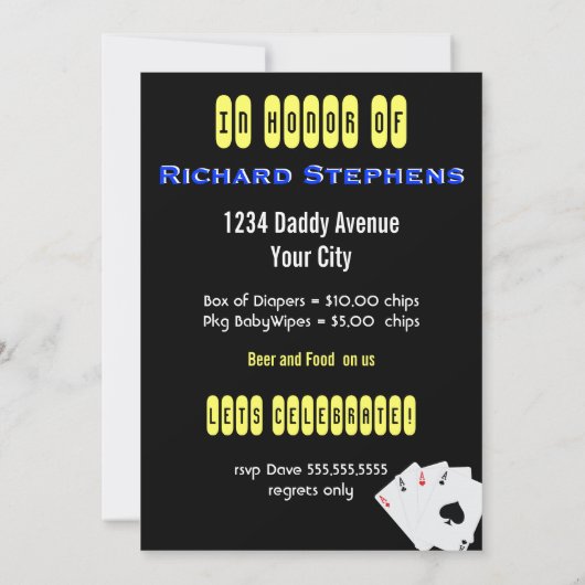 Poker Party New Papa Baby shower Kaart (Achterkant)