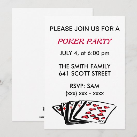 Poker Party-uitnodiging Kaart (Voorkant / Achterkant)