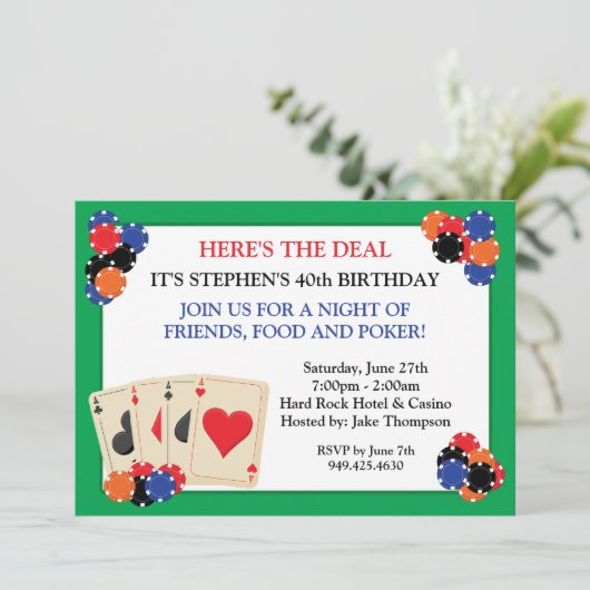 Poker Party-uitnodiging Kaart (Staand voorkant)