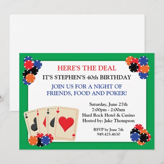 Poker Party-uitnodiging Kaart (Voorkant / Achterkant)