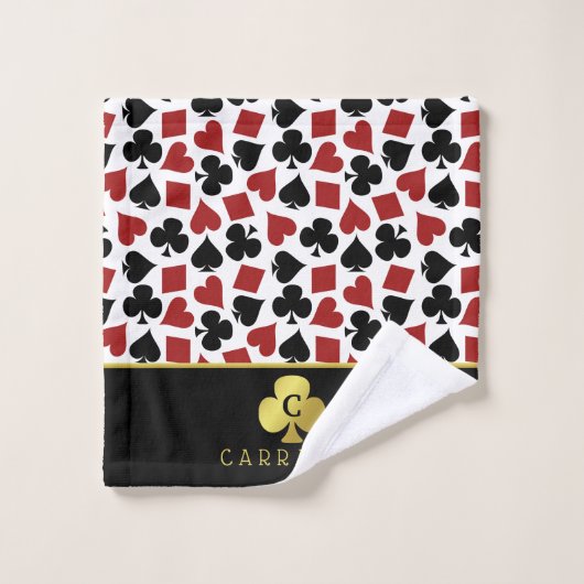 Poker Player Gambler Casino Card Suits Custom Name Bad Handdoek (Wasdoekje)