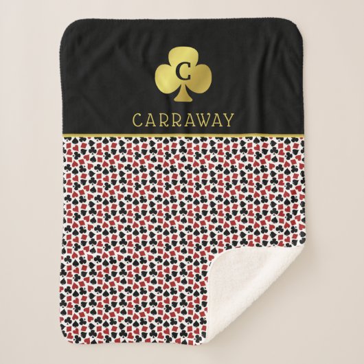 Poker Player Gambler Casino Card Suits Custom Name Sherpa Deken (Voorkant)