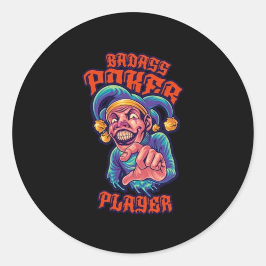 Poker Player Jester Casino Gambling Cards Gift Ronde Sticker (Voorkant)