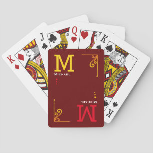 Poker Player Personalized DarkRed Monogram Pokerkaarten