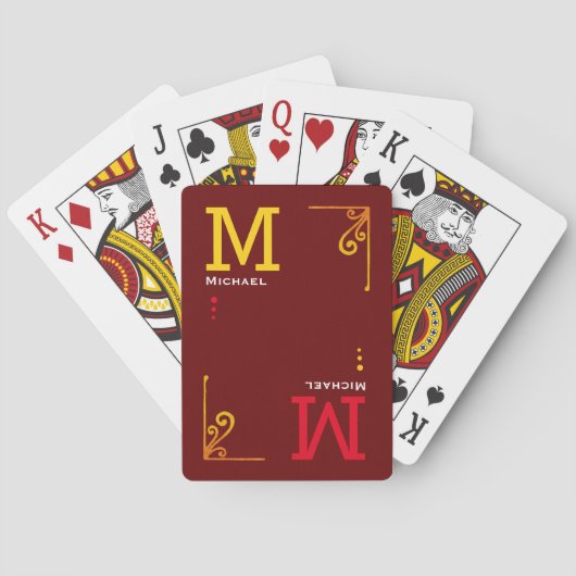 Poker Player Personalized DarkRed Monogram Pokerkaarten (Achterkant)