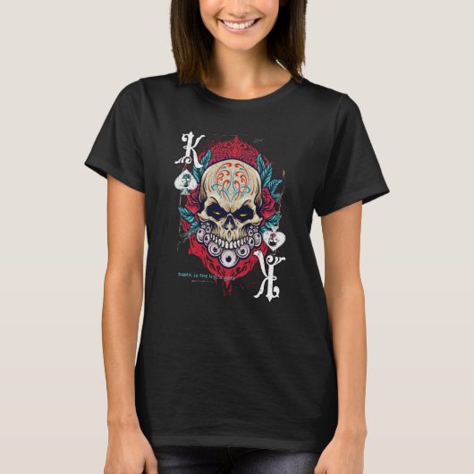 Poker Playing Sugar Skull Spades King Dia De Muert T-shirt (Voorkant)