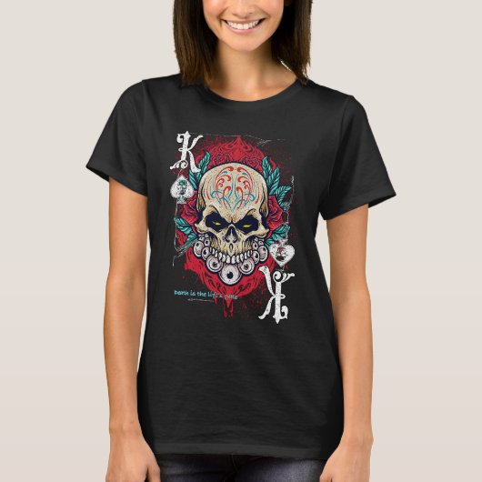 Poker Playing Sugar Skull Spades King Dia De Muert T-shirt (Voorkant)