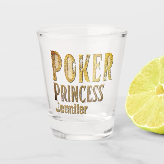 Poker prinses goud grappig gepersonaliseerd shot glas (Voorkant)
