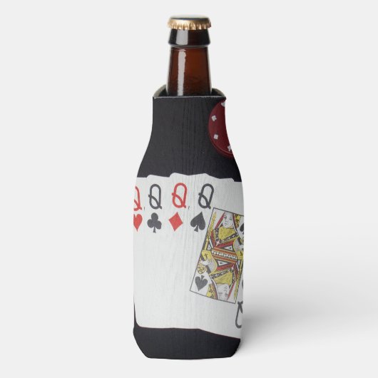 Poker, Quad Queens, Stubby Holder. Flesjeskoeler (Fles Voorkant)
