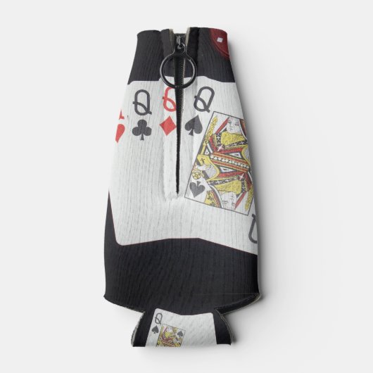 Poker, Quad Queens, Stubby Holder. Flesjeskoeler (Achterkant)