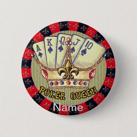 Poker Queen pin knop Ronde Button 5,7 Cm (Voorkant)