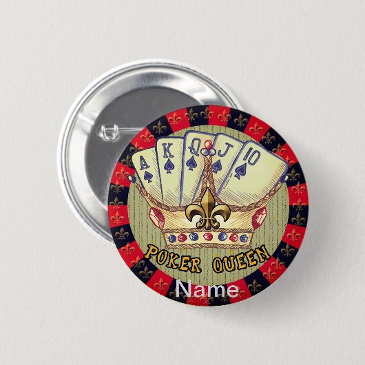 Poker Queen pin knop Ronde Button 5,7 Cm (Voorkant /achterkant)
