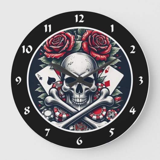 Poker Skull Clock Grote Klok (Voorkant)