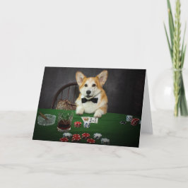 Poker spelende Corgi lege wenskaart Kaart