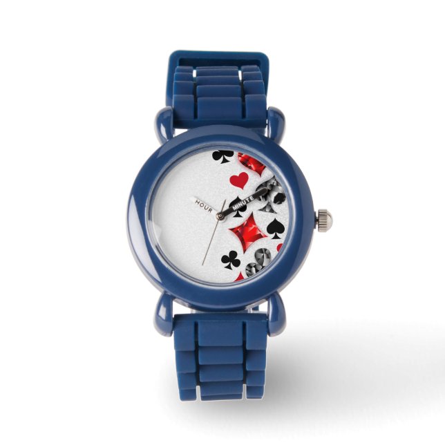 Poker Speler Gambler Spelen Kaart Suits Las Vegas Horloge (Voorkant)