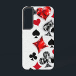 Poker Speler Gambler Spelen Kaart Suits Las Vegas Samsung Galaxy Hoesje<br><div class="desc">Grijze,  gestructureerde achtergrond met veelhoekige speelkaarten symbolen. Symbolen van speelkaarten,  hart,  diamant,  spade en club.</div>