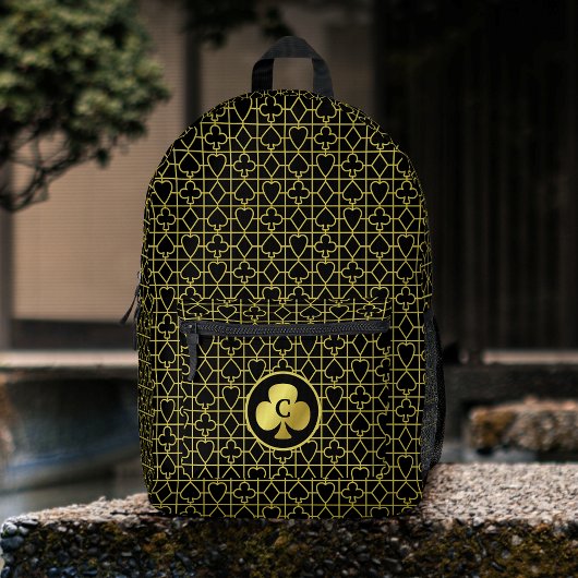 Poker Speler Monogram Club Zwart Goud Kaart Kostuu Bedrukte Rugzak