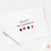 Poker T-shirts: "Bluffy McCliarpants" Ronde Sticker (Envelop)