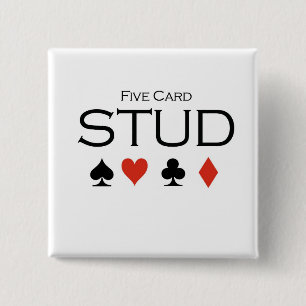 Poker T-shirts: "Vijf kaartstud" Vierkante Button 5,1 Cm