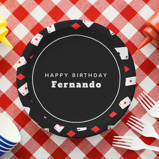 Poker Th-speelkaarten en Red Diamond Birthday Papieren Bordje