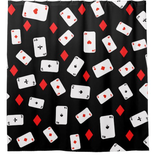 Poker Th-speelkaarten en Red Diamond Pattern Douchegordijn (Voorkant)