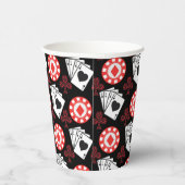 Poker Th-speelkaarten en Red Diamond Pattern Papieren Bekers (Rechts)