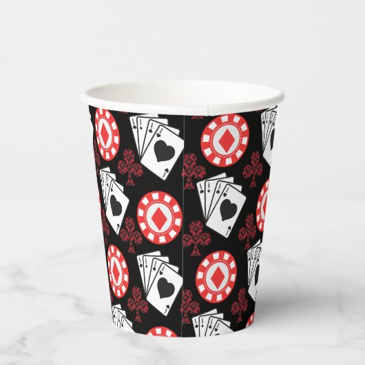 Poker Th-speelkaarten en Red Diamond Pattern Papieren Bekers (Rechts)