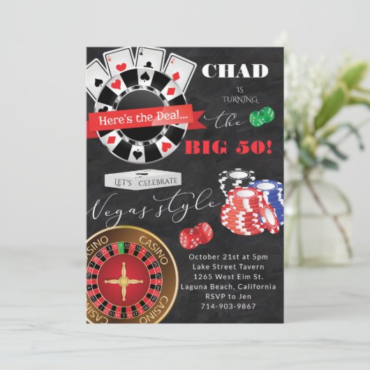 Poker Thema Verjaardagsfeestje Casino Kaart (Staand voorkant)