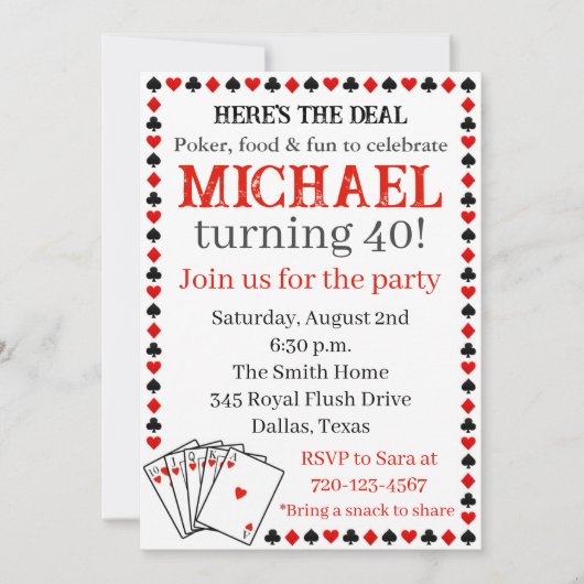 Poker Verjaardag Uitnodiging, Uitnodiging voor vol (Voorkant)