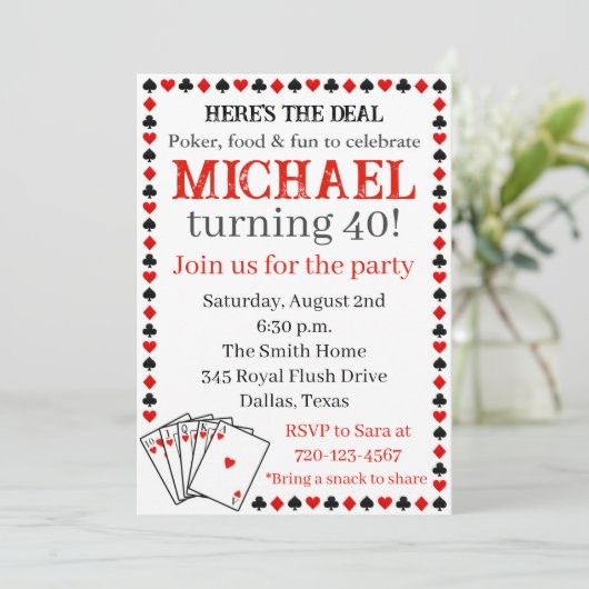 Poker Verjaardag Uitnodiging, Uitnodiging voor vol (Staand voorkant)
