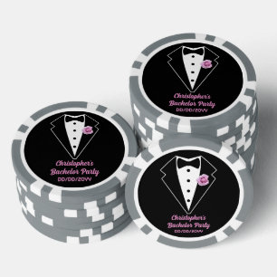 Poker voor vrijgezellenfeest Zwarte Smoking Lavend Chips