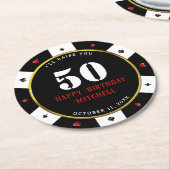 Pokerchip 50ste verfeestdag ronde kartonnen onderzetter (Gebogen)