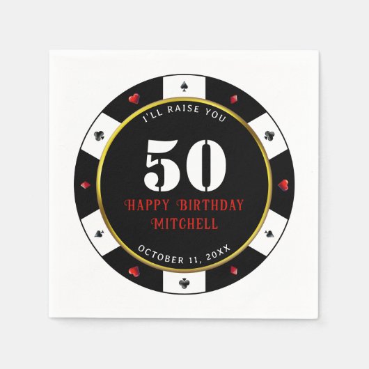 Pokerchip 50ste verfeestdag servet (Voorkant)