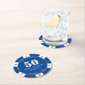 Pokerchip 50ste verpartij Blauw Ronde Kartonnen Onderzetter (Insitu)