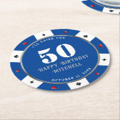 Pokerchip 50ste verpartij Blauw Ronde Kartonnen Onderzetter (Gebogen)