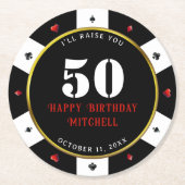 Pokerchip 50ste verpartij ronde kartonnen onderzetter (Voorkant)