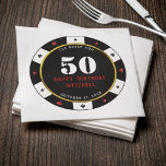 Pokerchip 50ste verpartij servet<br><div class="desc">Koele,  zwarte,  witte,  rode en gouden casino pokerchip servetten voor 50ste verjaardagsfeest. Personaliseer het met de details van je evenement.</div>