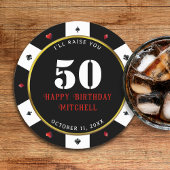 Pokerchip 50ste verparty ronde kartonnen onderzetter