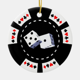 POKERCHIP MET DICE-ORNAMENT KERAMISCH ORNAMENT