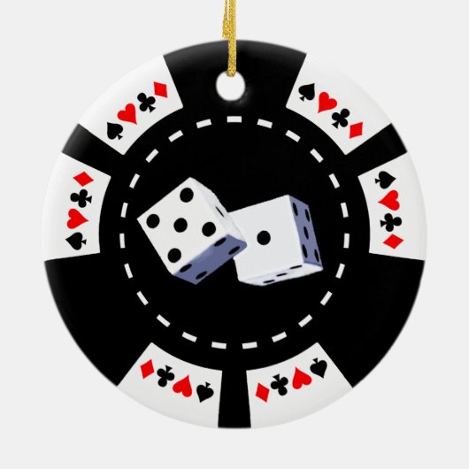 POKERCHIP MET DICE-ORNAMENT KERAMISCH ORNAMENT (Achterkant)
