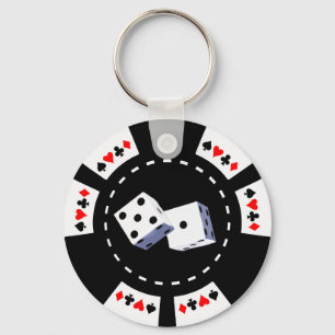 POKERCHIP MET DICE-ORNAMENT SLEUTELHANGER