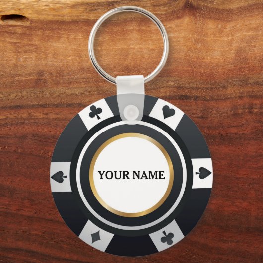  pokerchip zwarte witte sleutelhanger (Voorkant)