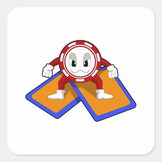 Pokerchips met pokerkaarten vierkante sticker (Voorkant)