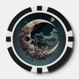 Pokerchips met schedel in de maan en Rozen
